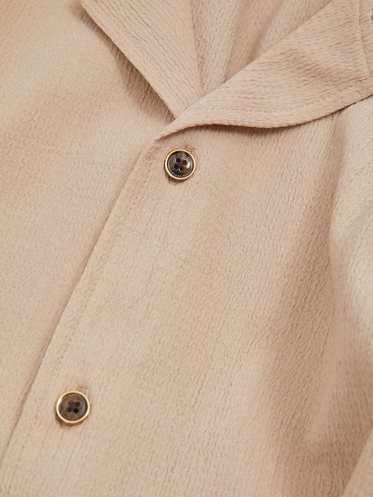 Reiss Oatmeal Hunt Textured Cuban Collar Shirt - Image 5 of 5