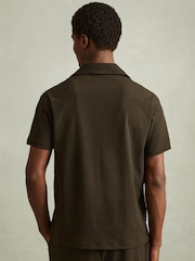 Reiss Dark Olive Green Hunt Textured Crepe Cuban Collar Shirt - Image 5 of 6