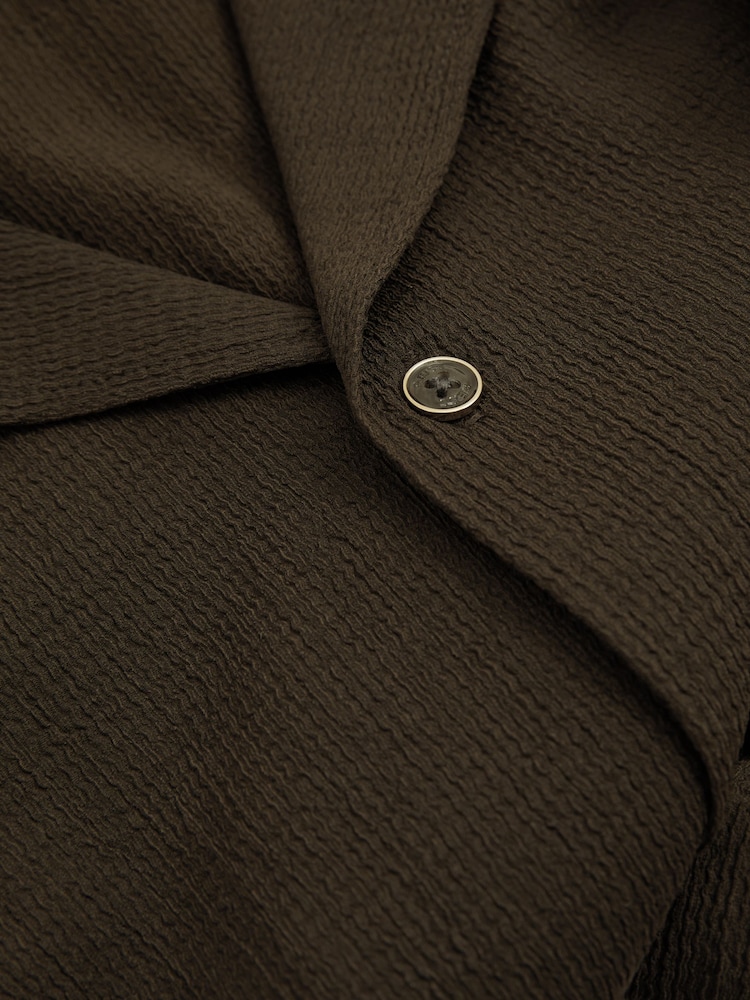Reiss Dark Olive Green Hunt Textured Crepe Cuban Collar Shirt - Image 6 of 6