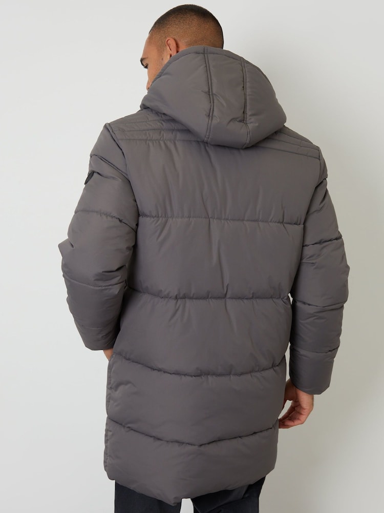 Threadbare Grey Showerproof Hooded Longline Puffer Jacket - Image 2 of 4 Threadbare Grey Showerproof Hooded Longline Puffer Jacket - Image 2 of 4