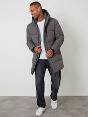 Threadbare Grey Showerproof Hooded Longline Puffer Jacket - Image 3 of 4