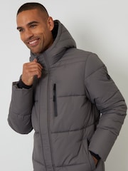 Threadbare Grey Showerproof Hooded Longline Puffer Jacket - Image 4 of 4