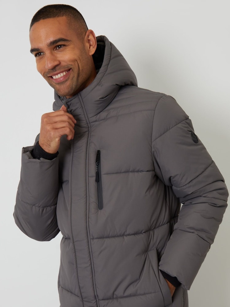 Threadbare Grey Showerproof Hooded Longline Puffer Jacket - Image 4 of 4 Threadbare Grey Showerproof Hooded Longline Puffer Jacket - Image 4 of 4