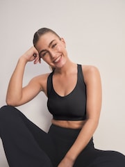 Black Active Sports Low Impact Dry Tech Ribbed Crop Bra - Image 1 of 9
