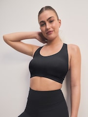 Black Active Sports Low Impact Dry Tech Ribbed Crop Bra - Image 3 of 9