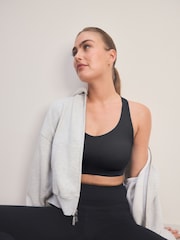 Black Active Sports Low Impact Dry Tech Ribbed Crop Bra - Image 5 of 9