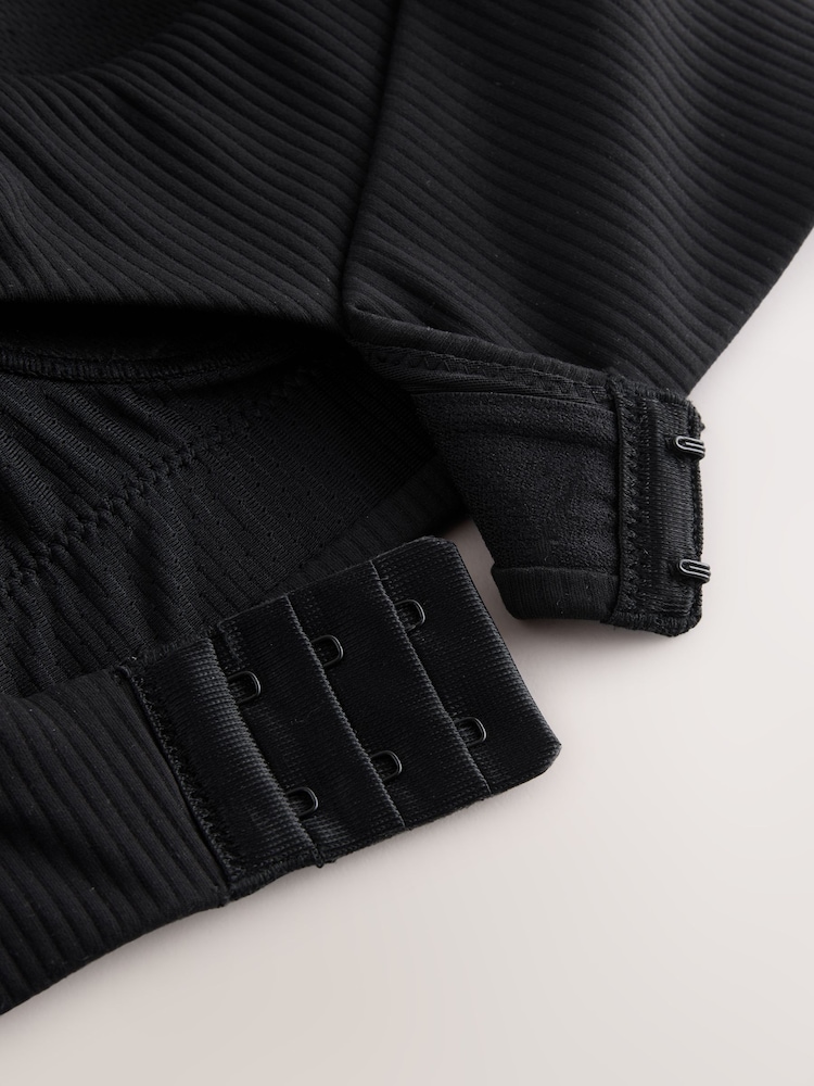 Black Active Sports Low Impact Dry Tech Ribbed Crop Bra - Image 9 of 9