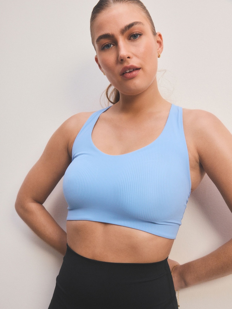 Blue Active Sports Low Impact Dry Tech Ribbed Crop Bra - Image 1 of 9