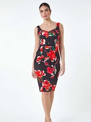 Roman Red Floral Corset Detail Stretch Dress - Image 2 of 5