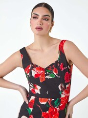 Roman Red Floral Corset Detail Stretch Dress - Image 4 of 5