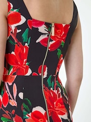 Roman Red Floral Corset Detail Stretch Dress - Image 5 of 5