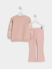River Island Pink Girls Boucle Bows 100% Cotton Jumper and Leggings Set - Image 2 of 2