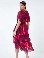 Roman Purple Abstract Print Tiered Midi Dress - Image 3 of 5