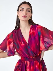 Roman Purple Abstract Print Tiered Midi Dress - Image 4 of 5