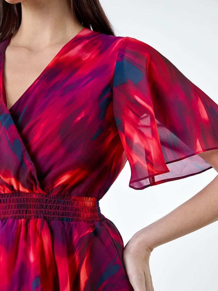 Roman Purple Abstract Print Tiered Midi Dress - Image 5 of 5