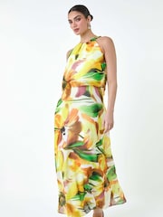 Roman Yellow Abstract Print Chiffon Overlay Maxi Dress - Image 1 of 5