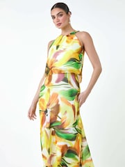 Roman Yellow Abstract Print Chiffon Overlay Maxi Dress - Image 2 of 5