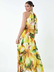 Roman Yellow Abstract Print Chiffon Overlay Maxi Dress - Image 3 of 5