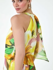 Roman Yellow Abstract Print Chiffon Overlay Maxi Dress - Image 5 of 5