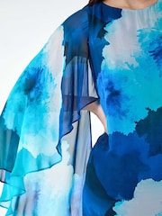 Roman Blue Floral Print Chiffon Cape Dress - Image 5 of 5