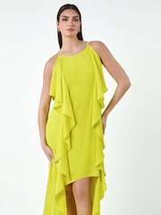 Roman Green Plain Dipped Hem Ruffle Detail Midi Dress - Image 2 of 5