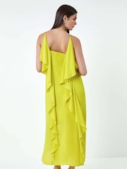 Roman Green Plain Dipped Hem Ruffle Detail Midi Dress - Image 3 of 5