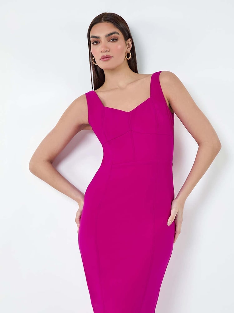 Roman Purple Plain Corset Detail Stretch Dress - Image 1 of 5