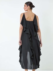 Roman Black Plain Dipped Hem Ruffle Detail Midi Dress - Image 3 of 5