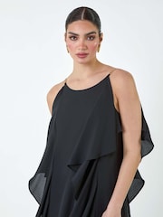 Roman Black Plain Dipped Hem Ruffle Detail Midi Dress - Image 4 of 5