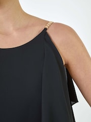 Roman Black Plain Dipped Hem Ruffle Detail Midi Dress - Image 5 of 5