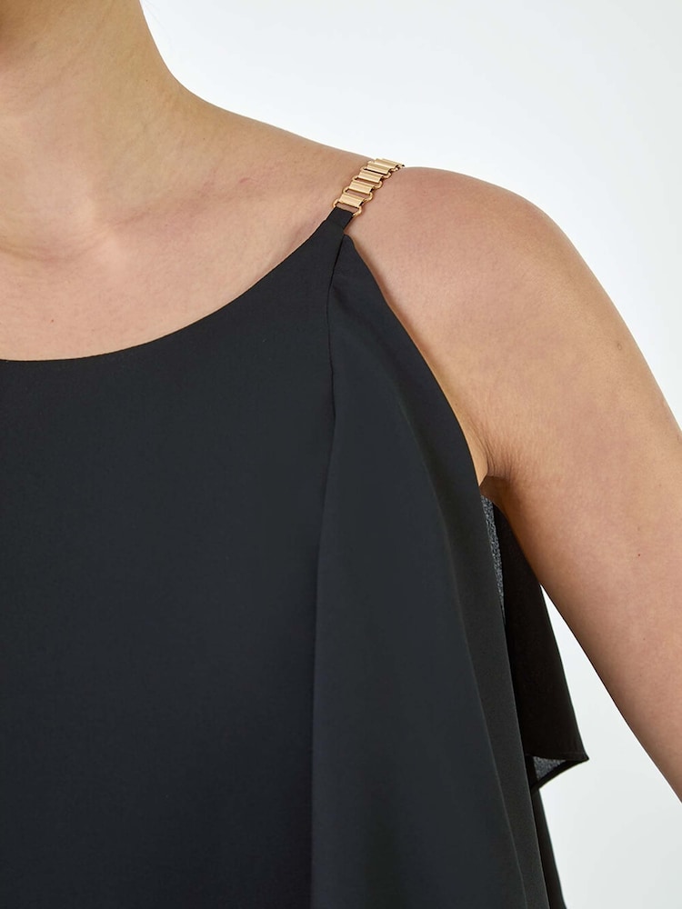 Roman Black Plain Dipped Hem Ruffle Detail Midi Dress - Image 5 of 5