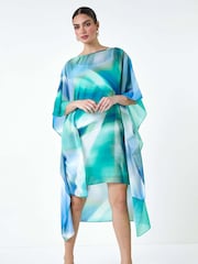 Roman Green Abstract Print Chiffon Draped Tunic Dress - Image 2 of 5