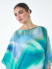 Roman Green Abstract Print Chiffon Draped Tunic Dress - Image 4 of 5