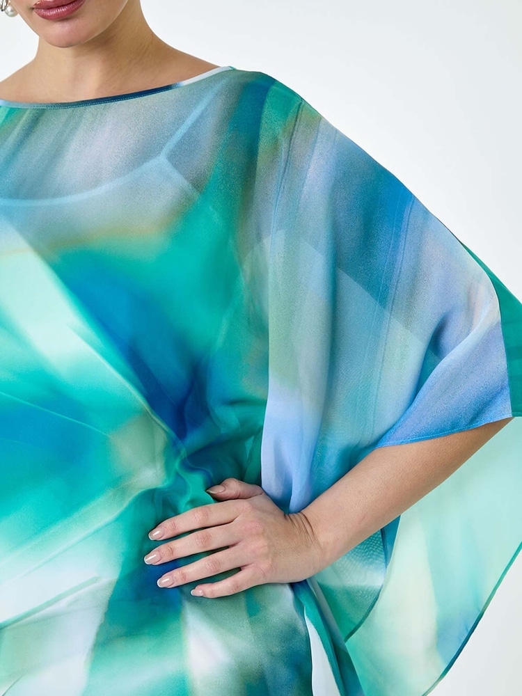 Roman Green Abstract Print Chiffon Draped Tunic Dress - Image 5 of 5