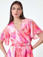 Roman Pink Abstract Print Tiered Midi Dress - Image 4 of 5
