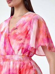 Roman Pink Abstract Print Tiered Midi Dress - Image 5 of 5