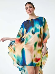 Roman Natural Abstract Print Chiffon Draped Tunic Dress - Image 1 of 5