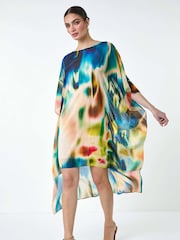 Roman Natural Abstract Print Chiffon Draped Tunic Dress - Image 2 of 5