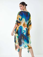 Roman Natural Abstract Print Chiffon Draped Tunic Dress - Image 3 of 5