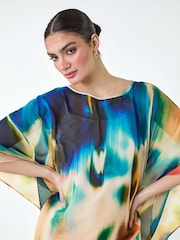 Roman Natural Abstract Print Chiffon Draped Tunic Dress - Image 4 of 5