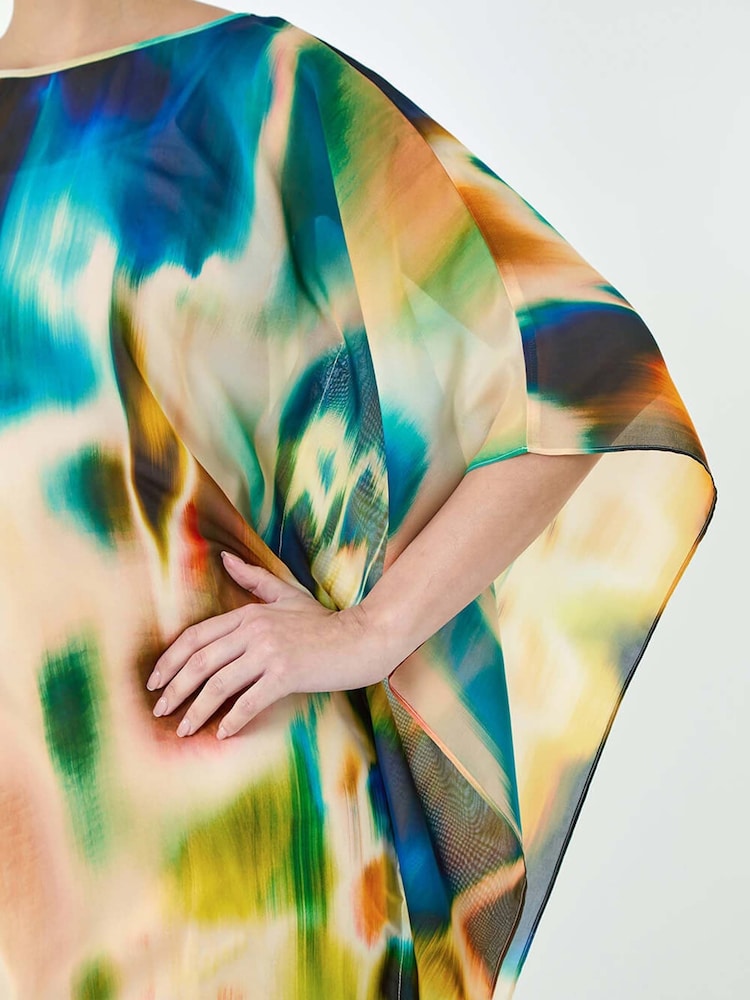Roman Natural Abstract Print Chiffon Draped Tunic Dress - Image 5 of 5