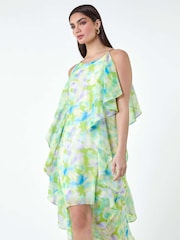 Roman Green Abstract Chiffon Ruffle Detail Midi Dress - Image 1 of 5