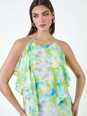 Roman Green Abstract Chiffon Ruffle Detail Midi Dress - Image 4 of 5