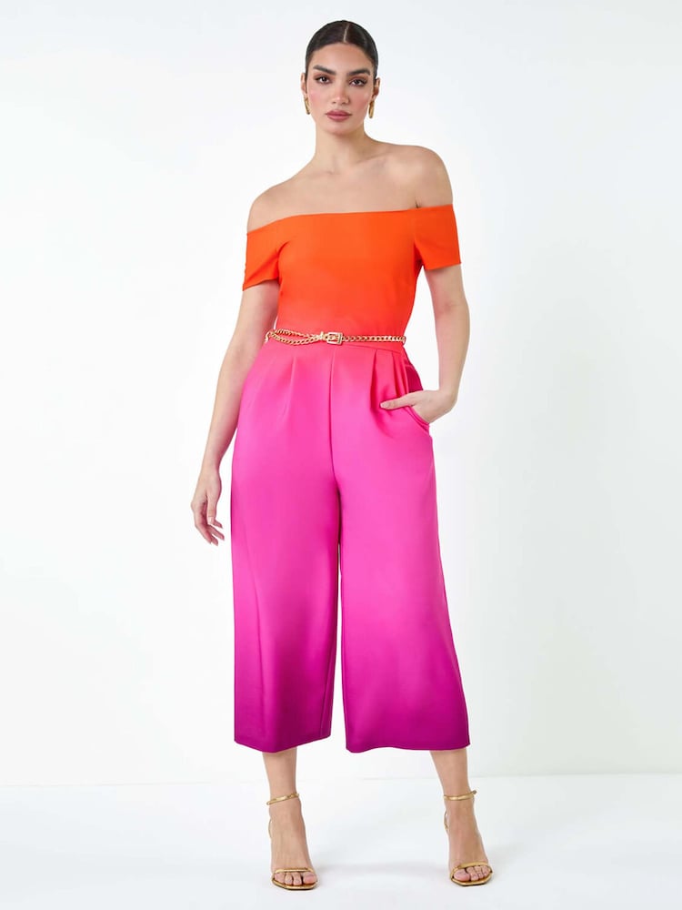 Roman Orange Ombre Bardot Stretch Jumpsuit - Image 1 of 5