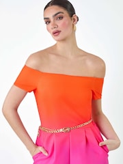 Roman Orange Ombre Bardot Stretch Jumpsuit - Image 4 of 5