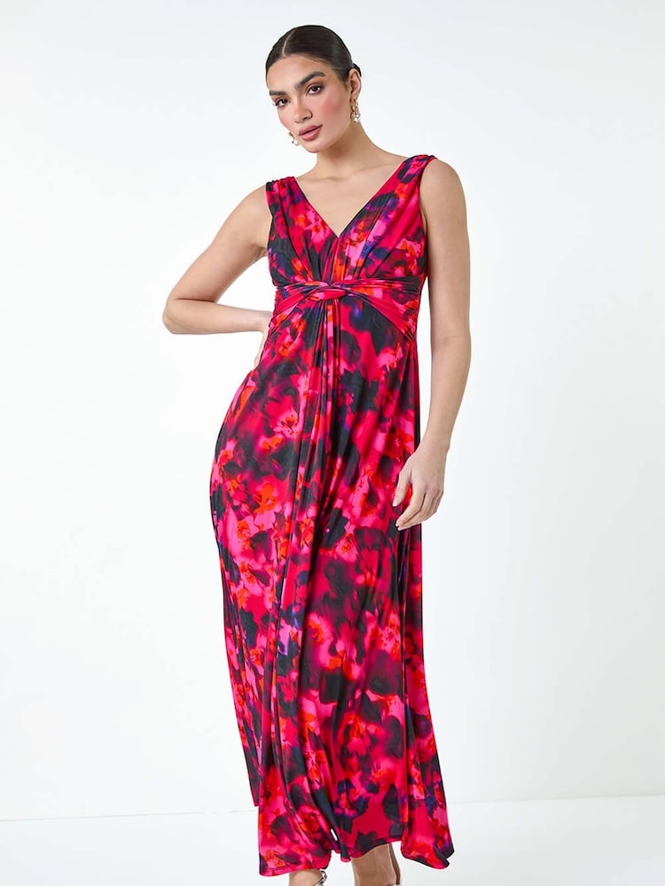 Roman Pink Floral Knot Front Maxi Dress - Image 1 of 5