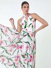 Roman Pink Floral Print Pleated Midi Dress - Image 1 of 5