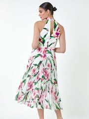 Roman Pink Floral Print Pleated Midi Dress - Image 3 of 5