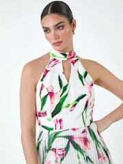Roman Pink Floral Print Pleated Midi Dress - Image 4 of 5