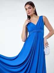 Roman Blue Plain Knot Front Maxi Dress - Image 1 of 5